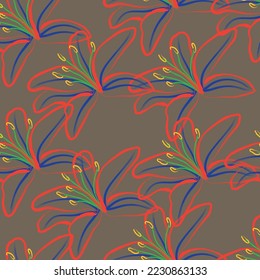Seamless fabric of  floral Line Pattern, like minimal style. Suit for package design, wallpaper, fashion print.