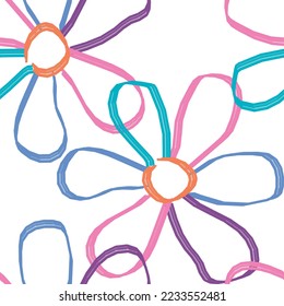 Seamless fabric of  floral Line Pattern, like minimal style. Suit for package design, wallpaper, fashion print.