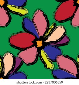 Seamless fabric of  floral Line Pattern, like illustration. Suit for package design, wallpaper, fashion print.