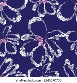 Tejido transparente de patrón de línea floral, como ilustración. Suit para diseño de paquetes, fondo de pantalla, impresión de moda.