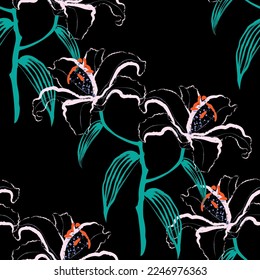 Seamless fabric of  floral Line Pattern, like illustration. Suit for package design, wallpaper, fashion print.