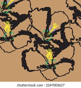 Seamless fabric of  floral Line Pattern, like illustration. Suit for package design, wallpaper, fashion print.