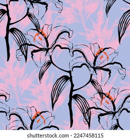 Seamless fabric of  floral Line Pattern, like illustration. Suit for package design, wallpaper, fashion print.