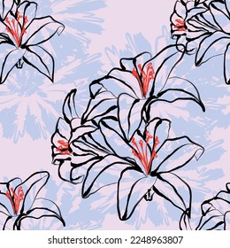 Seamless fabric of  floral Line Pattern, like illustration. Suit for package design, wallpaper, fashion print.