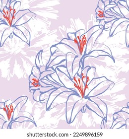 Seamless fabric of  floral Line Pattern, like illustration. Suit for package design, wallpaper, fashion print.