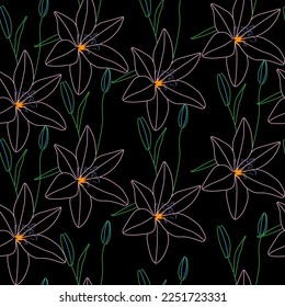 Seamless fabric of  floral Line Pattern, like illustration. Suit for package design, wallpaper, fashion print.