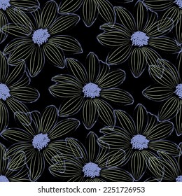 Seamless fabric of  floral Line Pattern, like illustration. Suit for package design, wallpaper, fashion print.