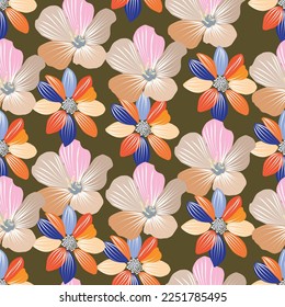 Seamless fabric of  floral Line Pattern, like illustration. Suit for package design, wallpaper, fashion print.