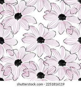 Seamless fabric of  floral Line Pattern, like illustration. Suit for package design, wallpaper, fashion print.