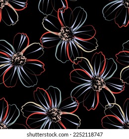 Tejido transparente de patrón de línea floral, como ilustración. Suit para diseño de paquetes, fondo de pantalla, impresión de moda.