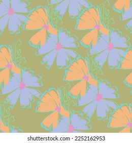 Seamless fabric of  floral Line Pattern, like illustration. Suit for package design, wallpaper, fashion print.