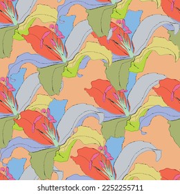 Seamless fabric of  floral Line Pattern, like illustration. Suit for package design, wallpaper, fashion print.