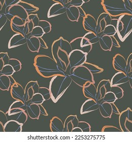 Seamless fabric of  floral Line Pattern, like illustration. Suit for package design, wallpaper, fashion print.