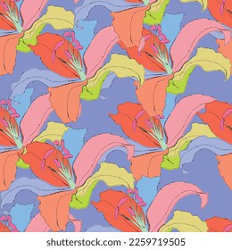 Seamless fabric of  floral Line Pattern, like illustration. Suit for package design, wallpaper, fashion print.