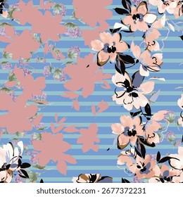 Padrões florais de tecido sem costura, padrões de ikat abstratos ou étnico abstrato. Padrão floral aquarela para design têxtil, moda, textura e cachecol. Mão desenhada. 