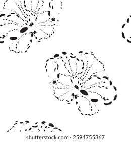 Seamless fabric of flowers pattern in black and white color, like illustration. Suit for package design, wallpaper, fashion print, Housing wallpaper, arty-crafty.
