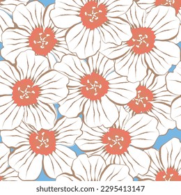 Tejido sin foco de patrón de flores, como ilustración. Suit para diseño de paquetes, fondo de pantalla, impresión de moda.