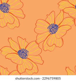 Seamless fabric of  flowers pattern, like illustration. Suit for package design, wallpaper, fashion print.