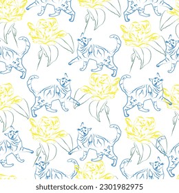 Tejido sin foco de patrón de flores, como ilustración. Suit para diseño de paquetes, fondo de pantalla, impresión de moda.