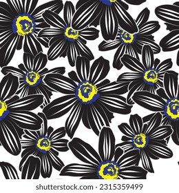Tejido sin foco de patrón de flores, como ilustración. Suit para diseño de paquetes, fondo de pantalla, impresión de moda.