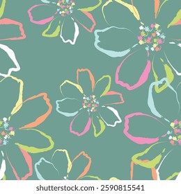 Seamless fabric of flowers pattern, like illustration. Suit for package design, wallpaper, fashion print, Housing wallpaper, arty-crafty.
