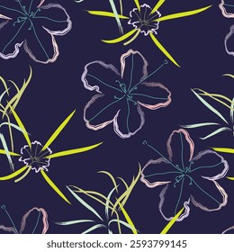 Seamless fabric of flowers pattern, like illustration. Suit for package design, wallpaper, fashion print, Housing wallpaper, arty-crafty.
