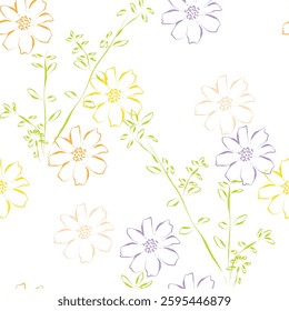 Seamless fabric of flowers pattern, like illustration. Suit for package design, wallpaper, fashion print, Housing wallpaper, arty-crafty.

