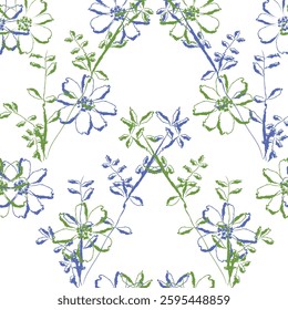 Seamless fabric of flowers pattern, like illustration. Suit for package design, wallpaper, fashion print, Housing wallpaper, arty-crafty.
