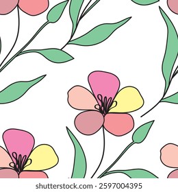 Seamless fabric of flowers pattern, like illustration. Suit for package design, wallpaper, fashion print, Housing wallpaper, arty-crafty.
