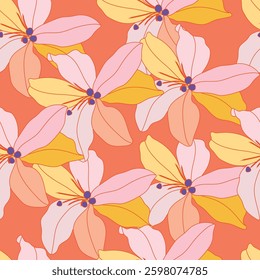 Seamless fabric of flowers pattern, like illustration. Suit for package design, wallpaper, fashion print, Housing wallpaper, arty-crafty.
