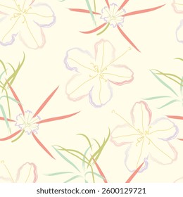 Seamless fabric of flowers pattern, like illustration. Suit for package design, wallpaper, fashion print, Housing wallpaper, arty-crafty.
