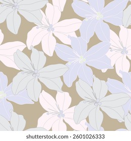 Seamless fabric of flowers pattern, like illustration. Suit for package design, wallpaper, fashion print, Housing wallpaper, arty-crafty.
