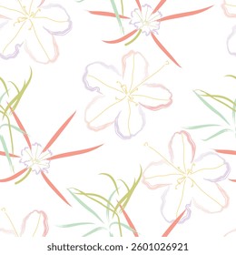 Seamless fabric of flowers pattern, like illustration. Suit for package design, wallpaper, fashion print, Housing wallpaper, arty-crafty.
