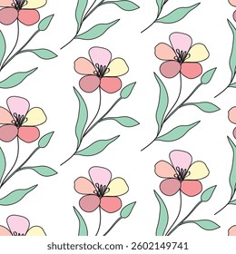 Seamless fabric of flowers pattern, like illustration. Suit for package design, wallpaper, fashion print, Housing wallpaper, arty-crafty.
