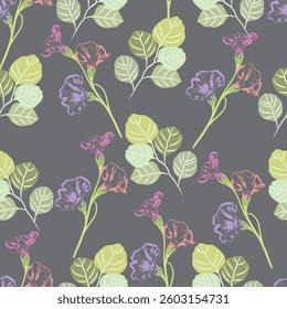 Seamless fabric of flowers pattern, like illustration. Suit for package design, wallpaper, fashion print, Housing wallpaper, arty-crafty.
