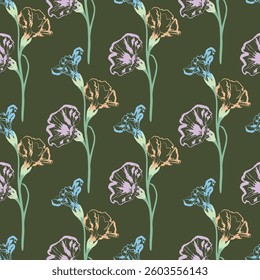 Seamless fabric of flowers pattern, like illustration. Suit for package design, wallpaper, fashion print, Housing wallpaper, arty-crafty.
