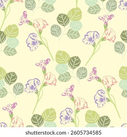 Seamless fabric of flowers pattern, like illustration. Suit for package design, wallpaper, fashion print, Housing wallpaper, arty-crafty.
