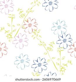 Seamless fabric of flowers pattern, like illustration. Suit for package design, wallpaper, fashion print, Housing wallpaper, arty-crafty.
