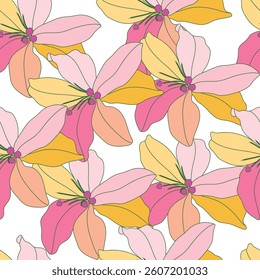 Seamless fabric of flowers pattern, like illustration. Suit for package design, wallpaper, fashion print, Housing wallpaper, arty-crafty.
