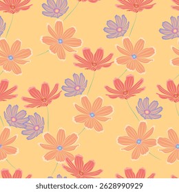 Padrão de tecido sem costura de flores, como ilustração. Terno para design de pacote, papel de parede, impressão de moda, papel de parede de habitação, arty-crafty.
