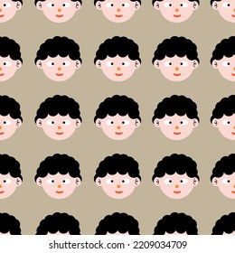 Seamless fabric of  happy face Pattern Vector, like ornament vector. Cute, cartoon face, kids, happy portrait.