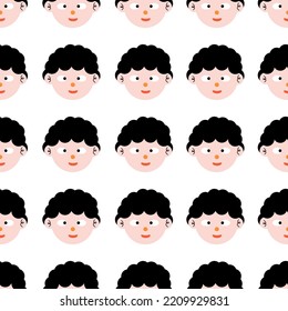 Seamless fabric of  happy face Pattern Vector, like ornament vector. Cute, cartoon face, kids, happy portrait.