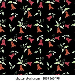 Seamless fabric with the image of flowers bells with foliage.