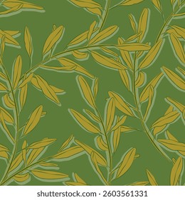 Seamless fabric of leaves pattern, like illustration. Suit for package design, wallpaper, fashion print, Housing wallpaper, arty-crafty.
