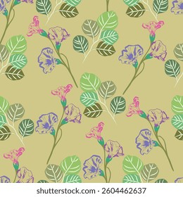 Seamless fabric of leaves pattern, like illustration. Suit for package design, wallpaper, fashion print, Housing wallpaper, arty-crafty.
