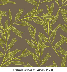 Seamless fabric of leaves pattern, like illustration. Suit for package design, wallpaper, fashion print, Housing wallpaper, arty-crafty.
