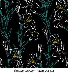 Seamless fabric of  lily flowers Pattern, like minimal style. Suit for package design, wallpaper, fashion print.