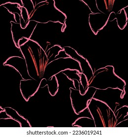 Seamless fabric of  lily flowers Pattern, like minimal style. Suit for package design, wallpaper, fashion print.