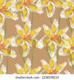 Seamless fabric of  lily flowers Pattern, like minimal style. Suit for package design, wallpaper, fashion print.