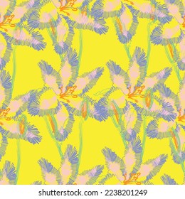 Seamless fabric of  lily flowers Pattern, like minimal style. Suit for package design, wallpaper, fashion print.